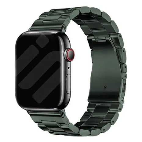 Steel Strap, dark green, on a watch, 3/4 front view