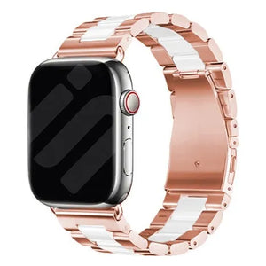 Steel Strap, rose gold/white, on a watch, 3/4 front view