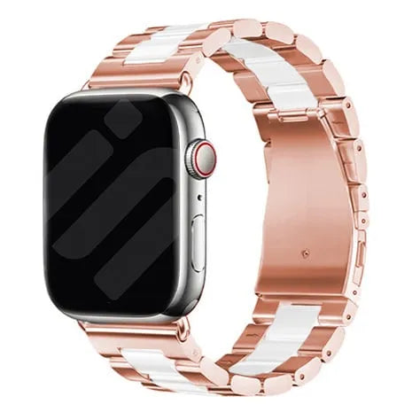 Steel Strap, rose gold/white, on a watch, 3/4 front view