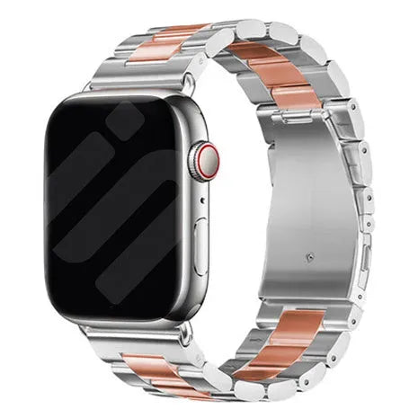 Steel Strap, silver/rose gold, on a watch, 3/4 front view