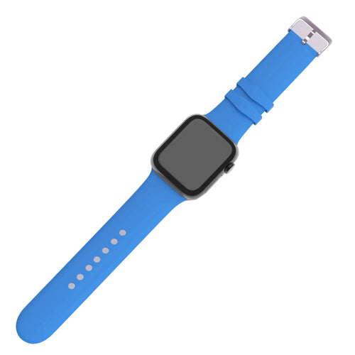 Silicone Strap with Buckle, light blue, on a watch, 3/4 front view