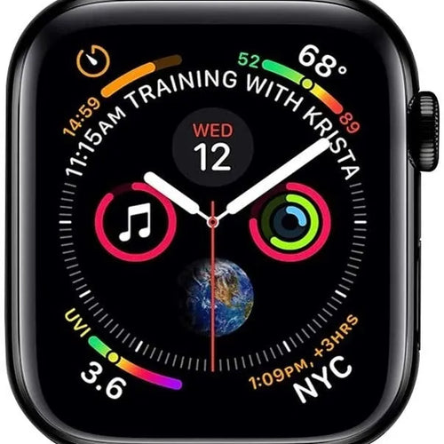 Luxurious Metal Strap, black, on a watch, 3/4 front view