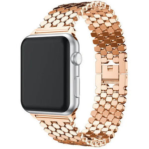 Steel Strap Hexagons, rose gold, on a watch, 3/4 front view