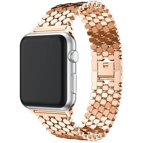 Steel Strap Hexagons, rose gold, on a watch, 3/4 front view