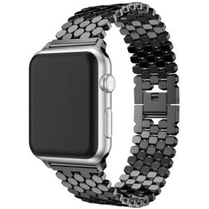 Steel Strap Hexagons, black, on a watch, 3/4 front view
