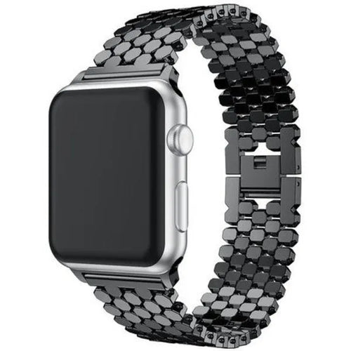 Steel Strap Hexagons, black, on a watch, 3/4 front view