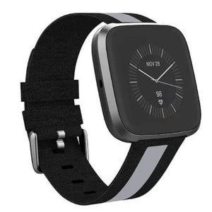 Nylon Canvas Strap, black/grey, on a watch, 3/4 front view