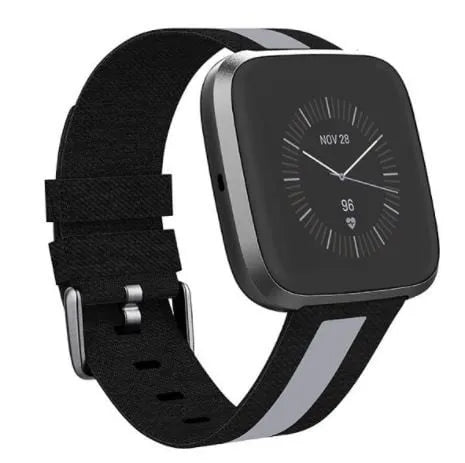 Nylon Canvas Strap, black/grey, on a watch, 3/4 front view