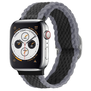 Braided Nylon Strap, black/grey, on a watch, 3/4 front view