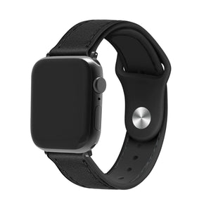 Leather Hybrid Strap, black, on a watch, 3/4 front view