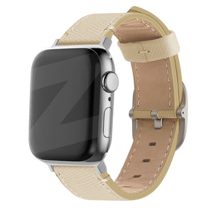 Leather Strap 'Deluxe', beige, on a watch, 3/4 front view