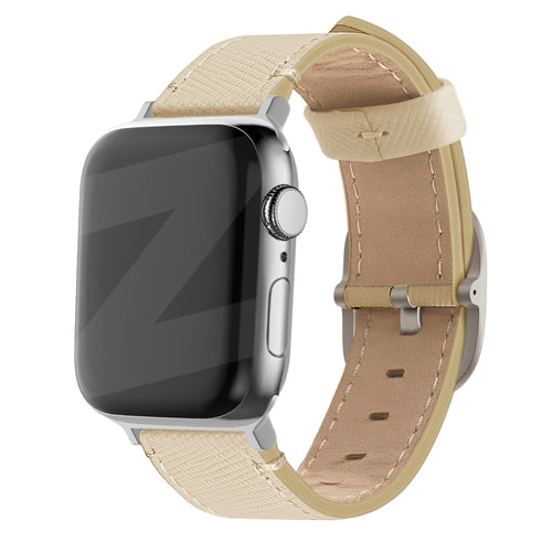 Leather Strap 'Deluxe', beige, on a watch, 3/4 front view