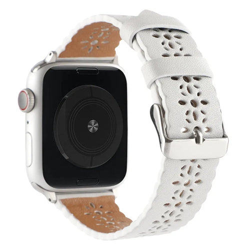 Patterned Leather Strap, white, on a watch, 3/4 front view