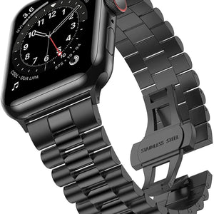 Presidential Steel Strap, black, on a watch, 3/4 front view
