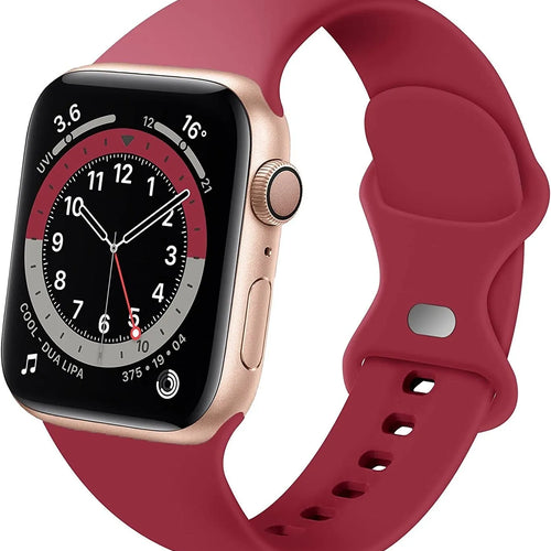 Silicone Strap 'Classic', burgundy, on a watch, 3/4 front view