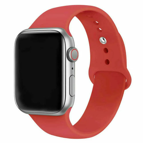 Silicone Strap, red, on a watch, 3/4 front view