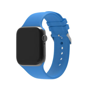 Silicone Strap with Buckle, light blue, on a watch, 3/4 front view