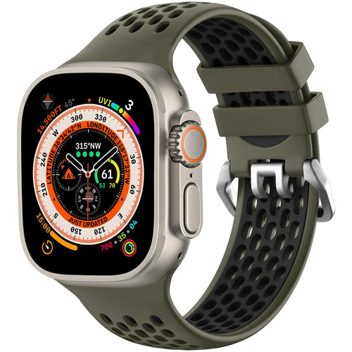 Silicone Buckled Sport Strap, on a watch, 3/4 front view
