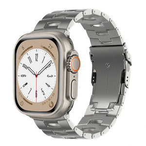 Titanium Grain Strap, silver, on a watch, 3/4 front view