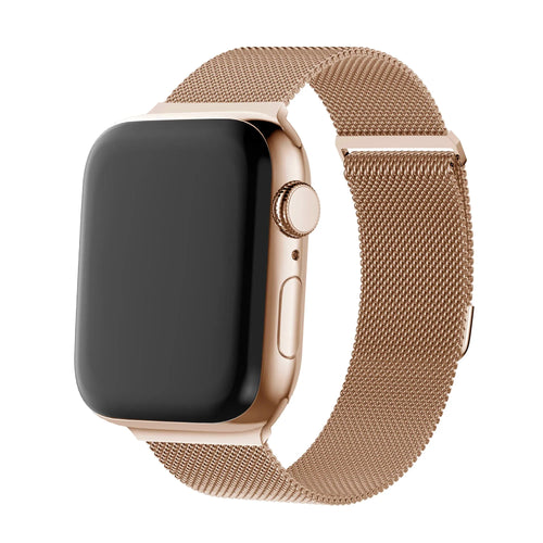 Milanese Loop Strap, rose gold, on a watch, 3/4 front view