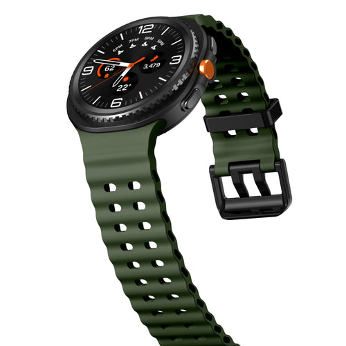 Silicone Ocean Strap, green, on a watch, 3/4 front view