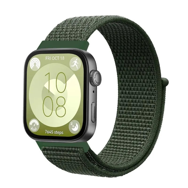 Nylon Strap, dark green, on a watch, 3/4 front view
