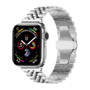 Jubilee Steel Strap, silver, on a watch, 3/4 front view