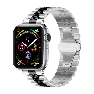Jubilee Steel Strap, silver/black, on a watch, 3/4 front view