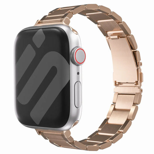 Luxury Metal Strap 'Slim', rose gold, on a watch, 3/4 front view