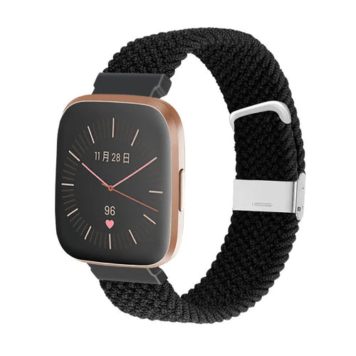 Nylon Adjustable Braided Strap, black, on a watch, 3/4 front view