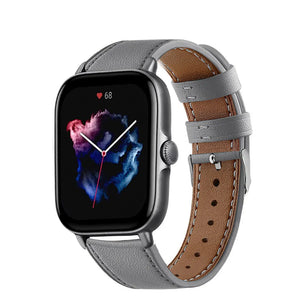 Modern Leather Strap, grey, on a watch, 3/4 front view