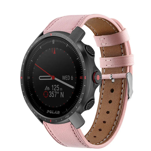 Modern Leather Strap, pink, on a watch, 3/4 front view