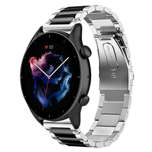 Steel Strap, silver/black, on a watch, 3/4 front view