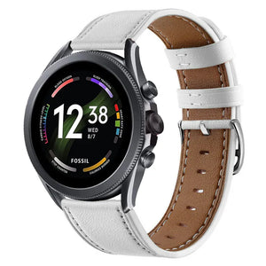 Modern Leather Strap, white, on a watch, 3/4 front view