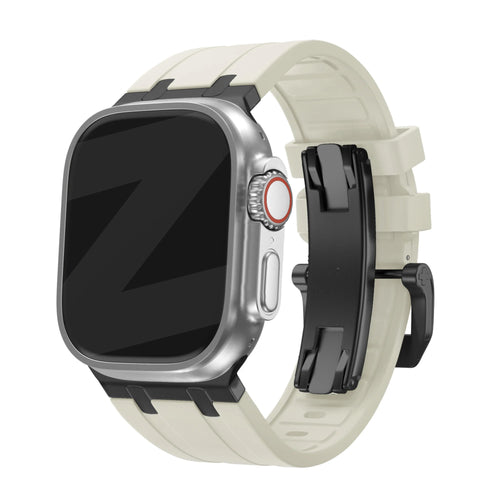 Bandz Apple Watch Ultra Silicone Strap 'Luxe Liquid' (Beige with Black)
