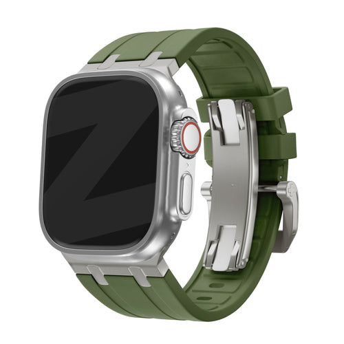 Bandz Correa silicona 'Luxe Liquid' Apple Watch Ultra (verde/titanio)