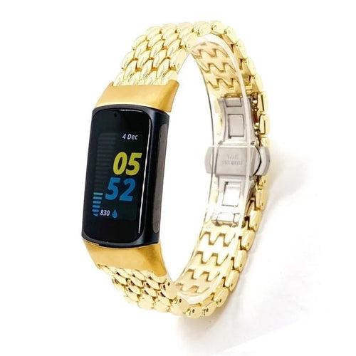 Steel Dragon Strap, gold, on a watch, 3/4 front view