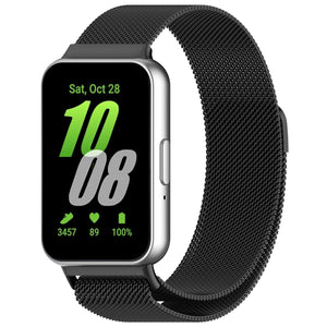 Milanese Strap, black, on a watch, 3/4 front view