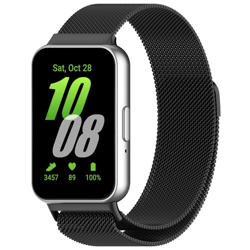 Milanese Strap, black, on a watch, 3/4 front view