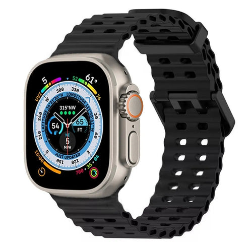 Silicone Ocean Strap, black, on a watch, 3/4 front view