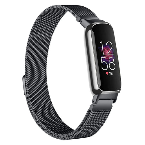 Milanese Strap, black, on a watch, 3/4 front view
