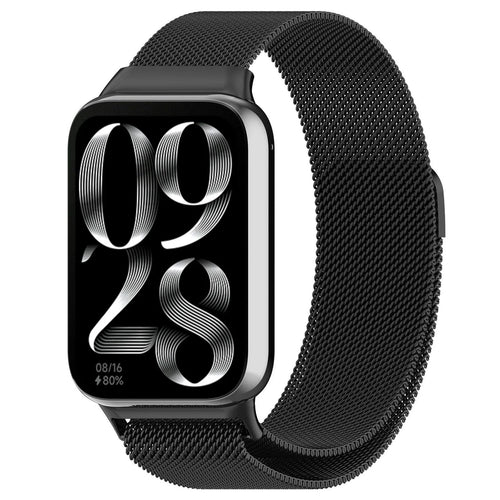 Milanese Strap, black, on a watch, 3/4 front view