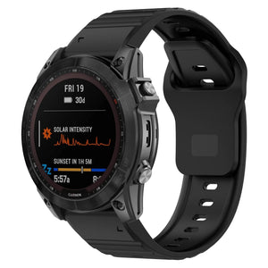 Outdoor Silicone Strap, black, on a watch, 3/4 front view