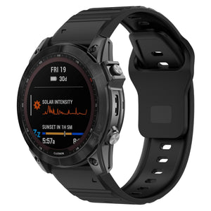 Outdoor Silicone Strap, black, on a watch, 3/4 front view