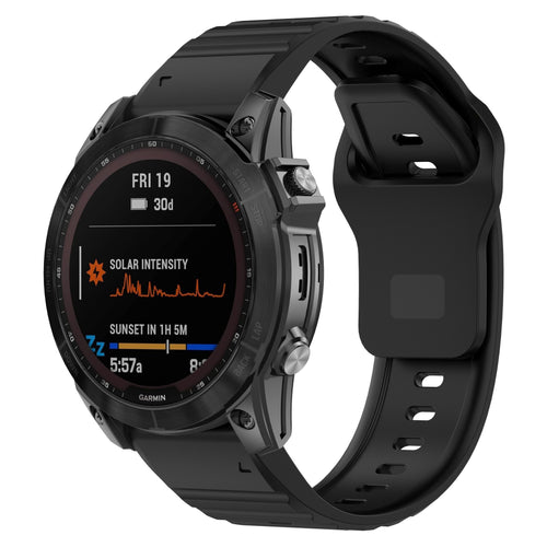 Outdoor Silicone Strap, black, on a watch, 3/4 front view