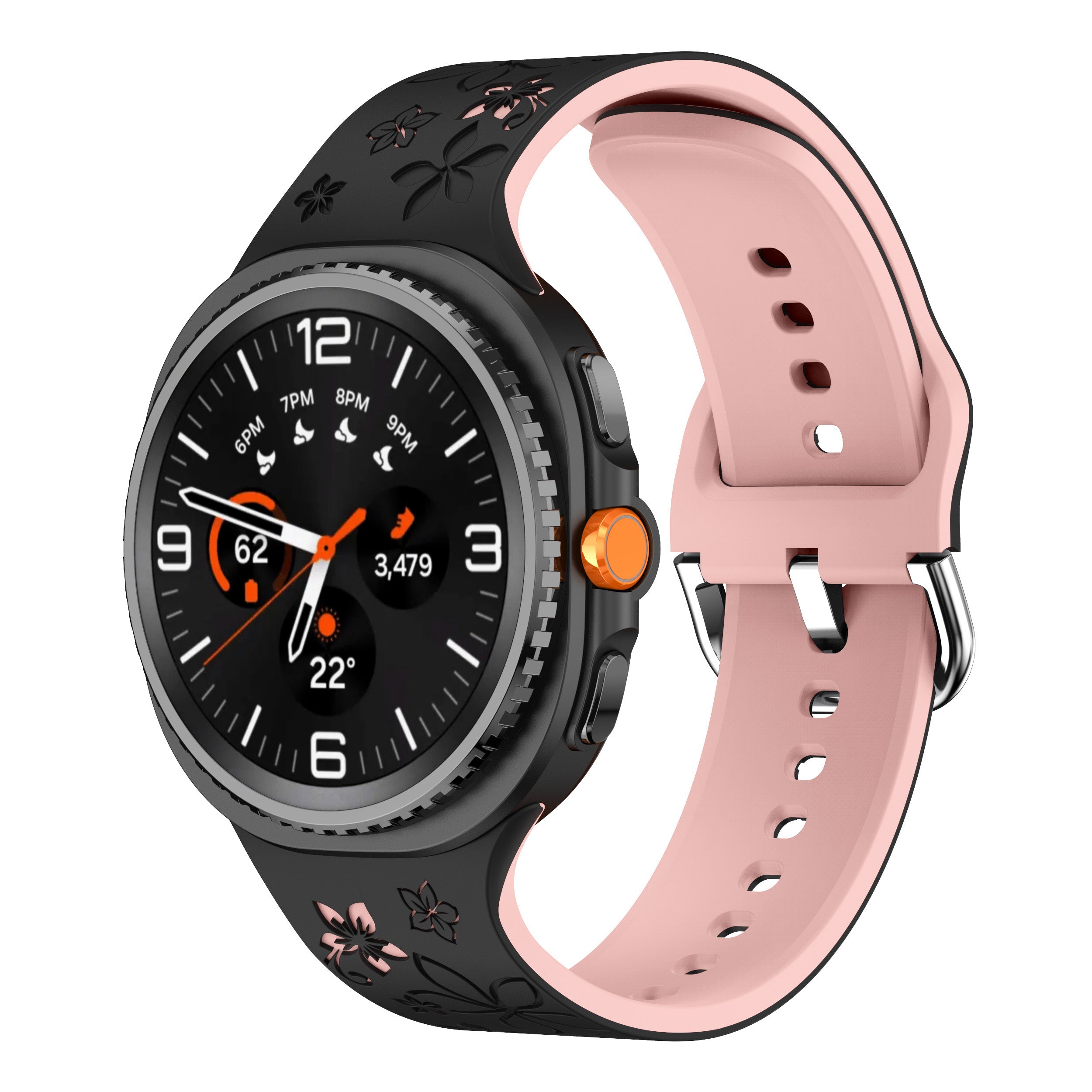 Samsung Galaxy Watch 9 - 40mm Flower Silicone Strap (Black/Pink)