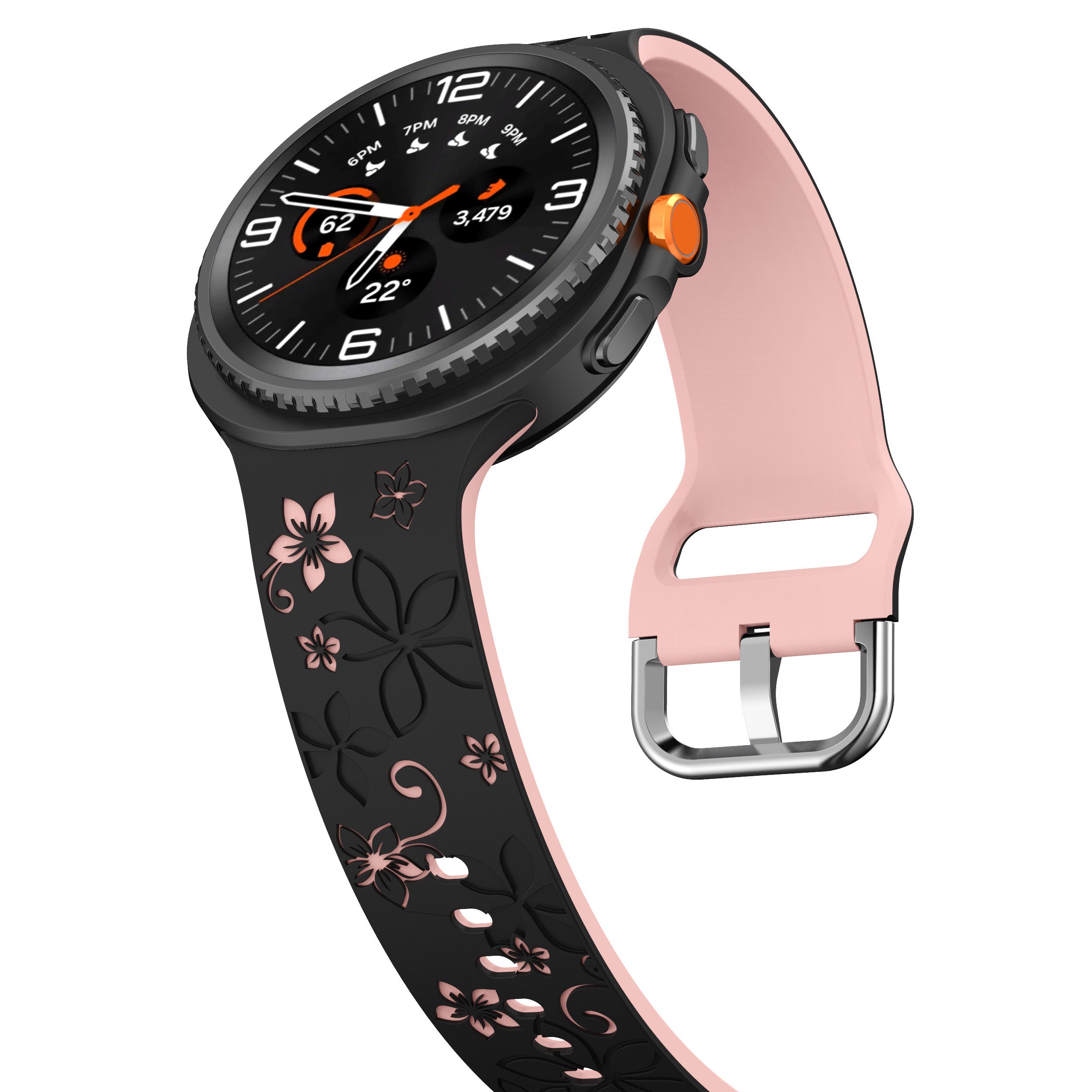 Correa silicona con flores Samsung Galaxy Watch 8 - 44mm (negro/rosa)