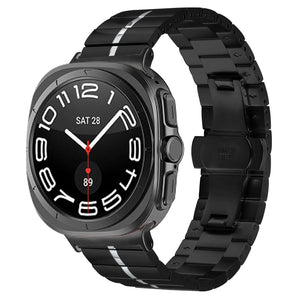 Premium Metal Strap, black/silver, on a watch, 3/4 front view