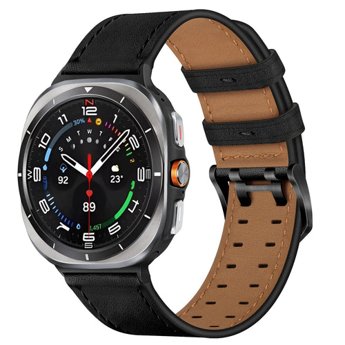Samsung Galaxy Watch Ultra Double Pin Leather Strap (Black)