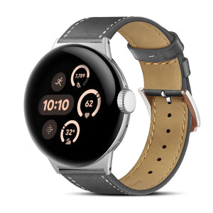 Modern Leather Strap, black, on a watch, 3/4 front view